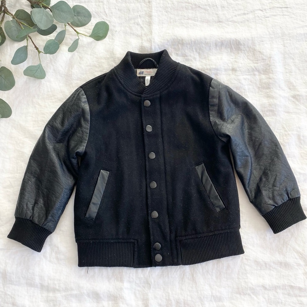 H&M Bomber Faux Leather Wool Blend Jacket